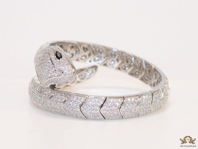 Cubic zirconia stones snake bracelet with platinum plated details black cubic zirconia stone details