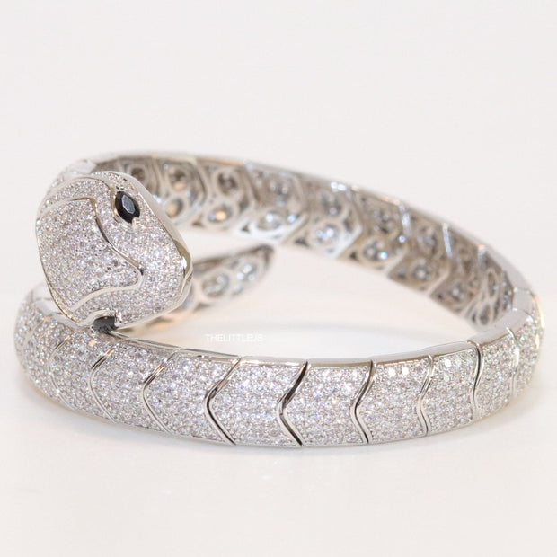 Cubic zirconia stones snake bracelet with platinum plated details black cubic zirconia stone details