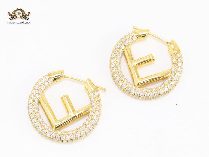 Alphabet F cz and gold hoops