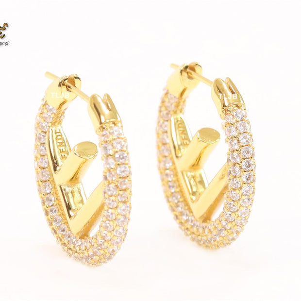 Alphabet F cz and gold hoops