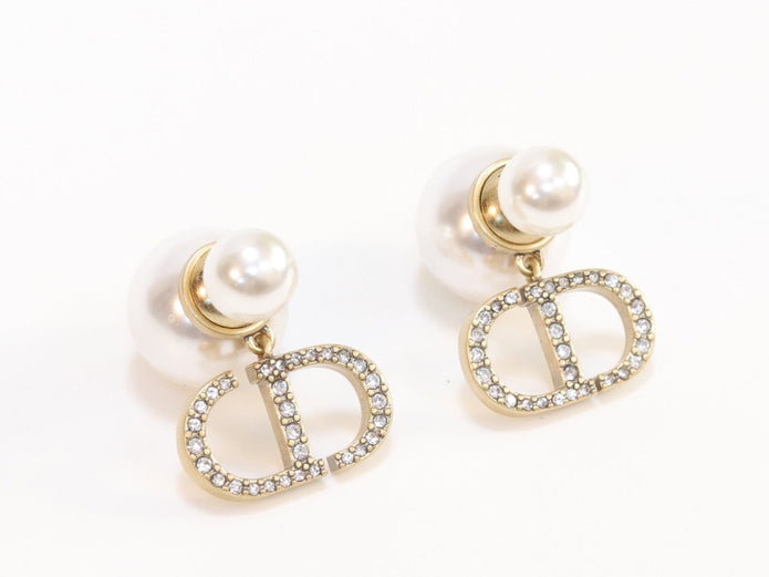 Alphabet CD dangling pearl studs with CZ