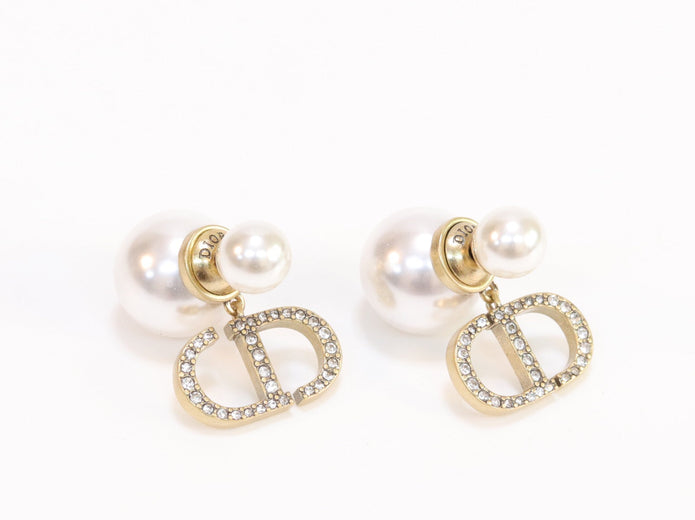 Alphabet CD dangling pearl studs with CZ
