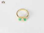 Alphabet V green malachite ring