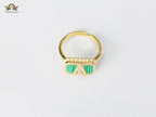 Alphabet V green malachite ring