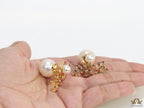 Pearl bomber earrings with golden and multi cz alphabet drop charms