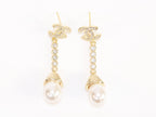 Double C long dangling earrings with pearls in gold finish