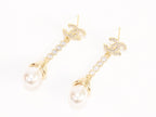 Double C long dangling earrings with pearls in gold finish