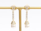 Double C long dangling earrings with pearls in gold finish