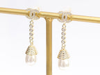 Double C long dangling earrings with pearls in gold finish