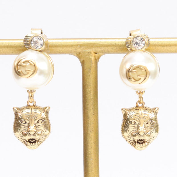 Double G panther pearl dangles in gold finish with CZ