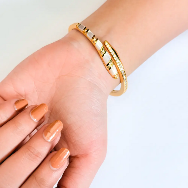 Gold CZ Wrap Bracelet with White Enamel