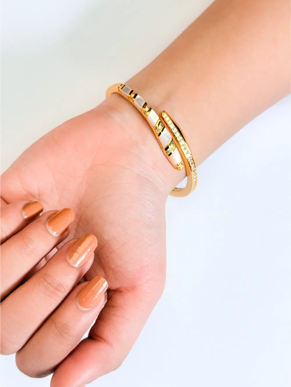 Gold CZ Wrap Bracelet with White Enamel