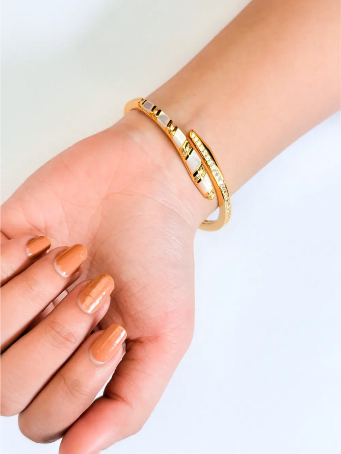 Gold CZ Wrap Bracelet with White Enamel