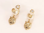 Double G panther pearl dangles in gold finish with CZ