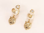 Double G panther pearl dangles in gold finish with CZ