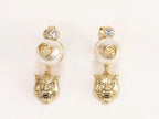 Double G panther pearl dangles in gold finish with CZ