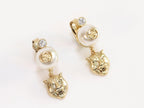 Double G panther pearl dangles in gold finish with CZ