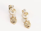 Double G panther pearl dangles in gold finish with CZ