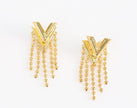 Alphabet v stud with dangles in gold finish