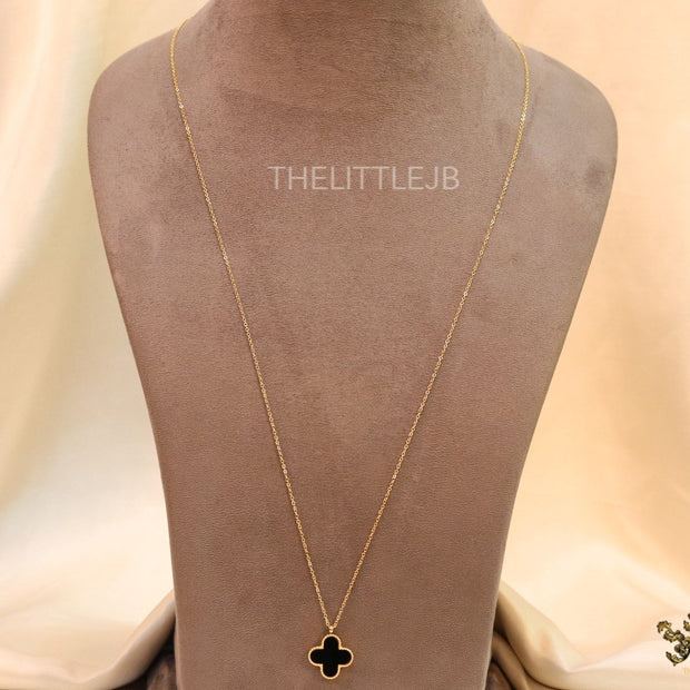 Gold plated chain with black onyx clover pendant