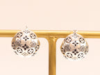 Alphabet L and V black embossed round small earring in silver finish
