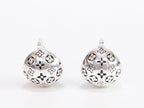 Alphabet L and V black embossed round small earring in silver finish