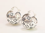 Alphabet L and V black embossed round small earring in silver finish