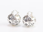 Alphabet L and V black embossed round small earring in silver finish