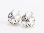 Alphabet L and V black embossed round small earring in silver finish
