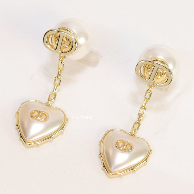 Gold plated CD and pearl top chain dangles with MOP hearts