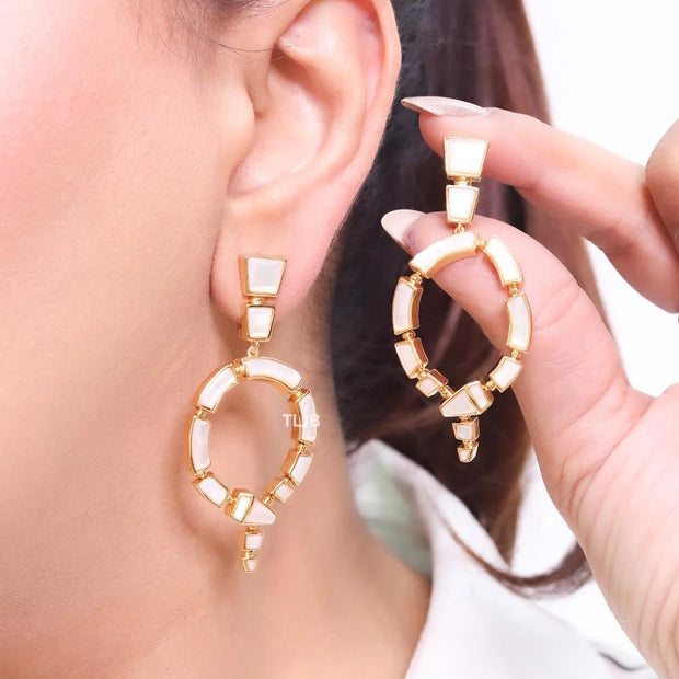 White & gold MOP statement dangles