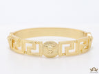 Gold plated designer bracelet with gold plated Medusa face motif