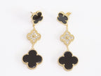 Black and gold cz long flower dangles - MOP / Clover Design