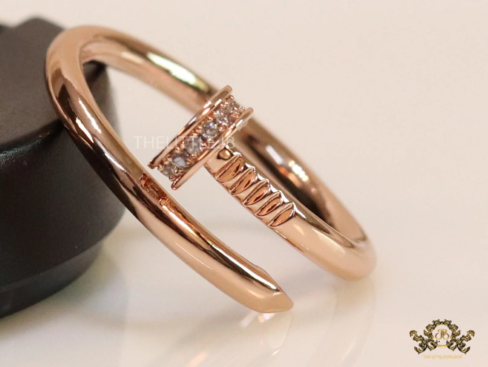 Rose gold plated cz nail ring
