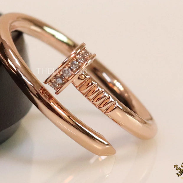 Rose gold plated cz nail ring