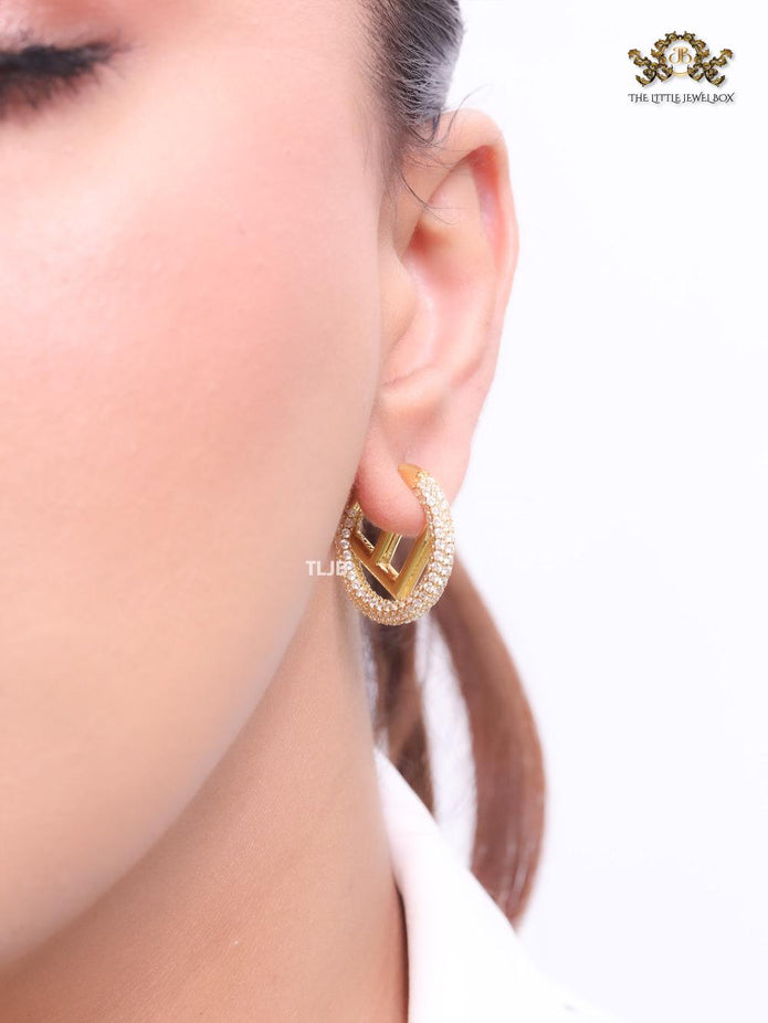 Alphabet F cz and gold hoops