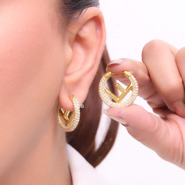 Alphabet F cz and gold hoops