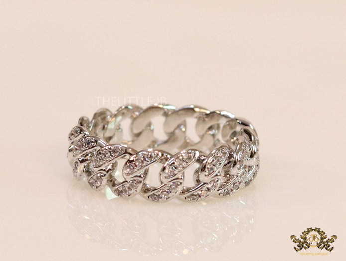 CZ link chain ring in platinum finish