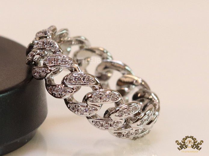 CZ link chain ring in platinum finish