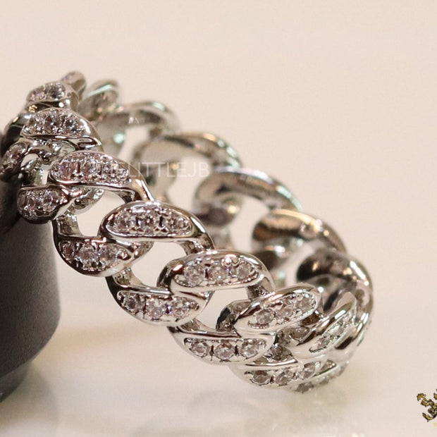 CZ link chain ring in platinum finish