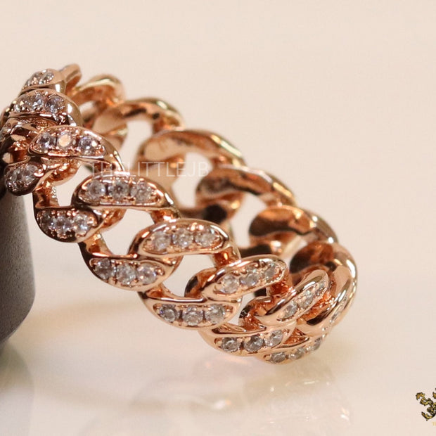 CZ link chain ring in rose gold finish