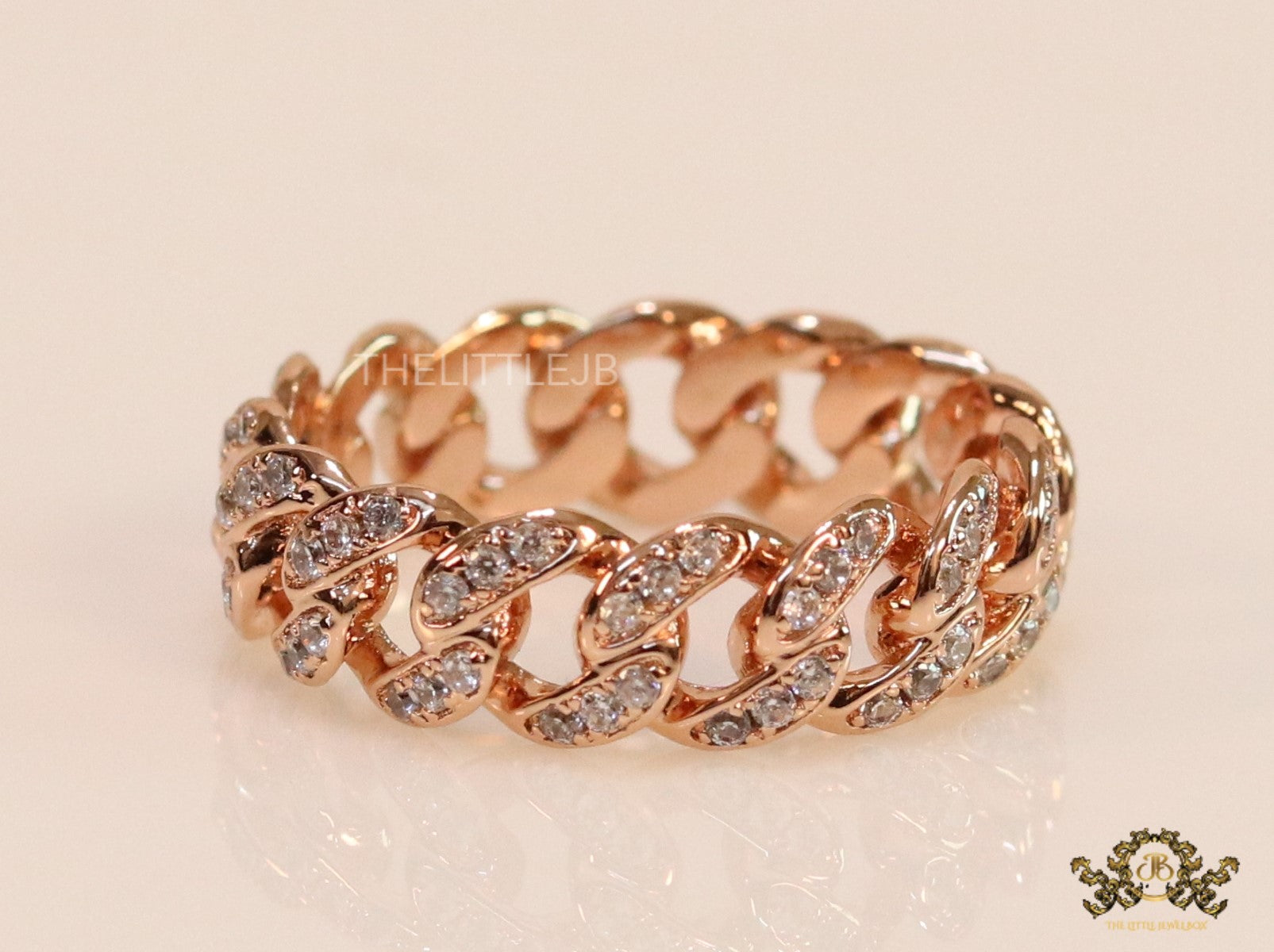 CZ link chain ring in rose gold finish