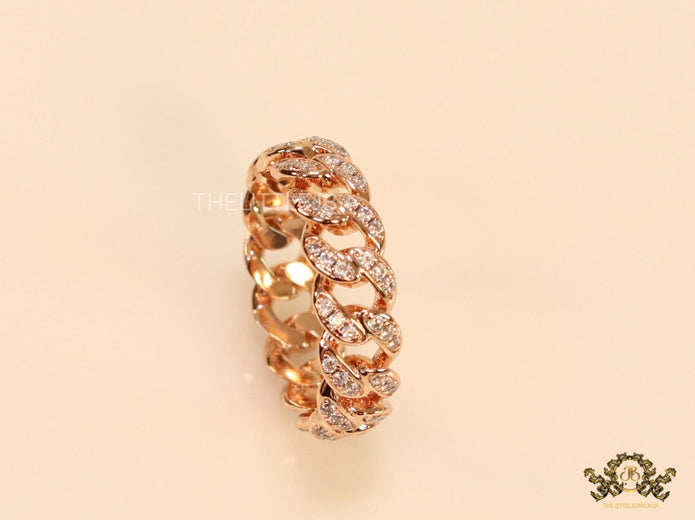 CZ link chain ring in rose gold finish