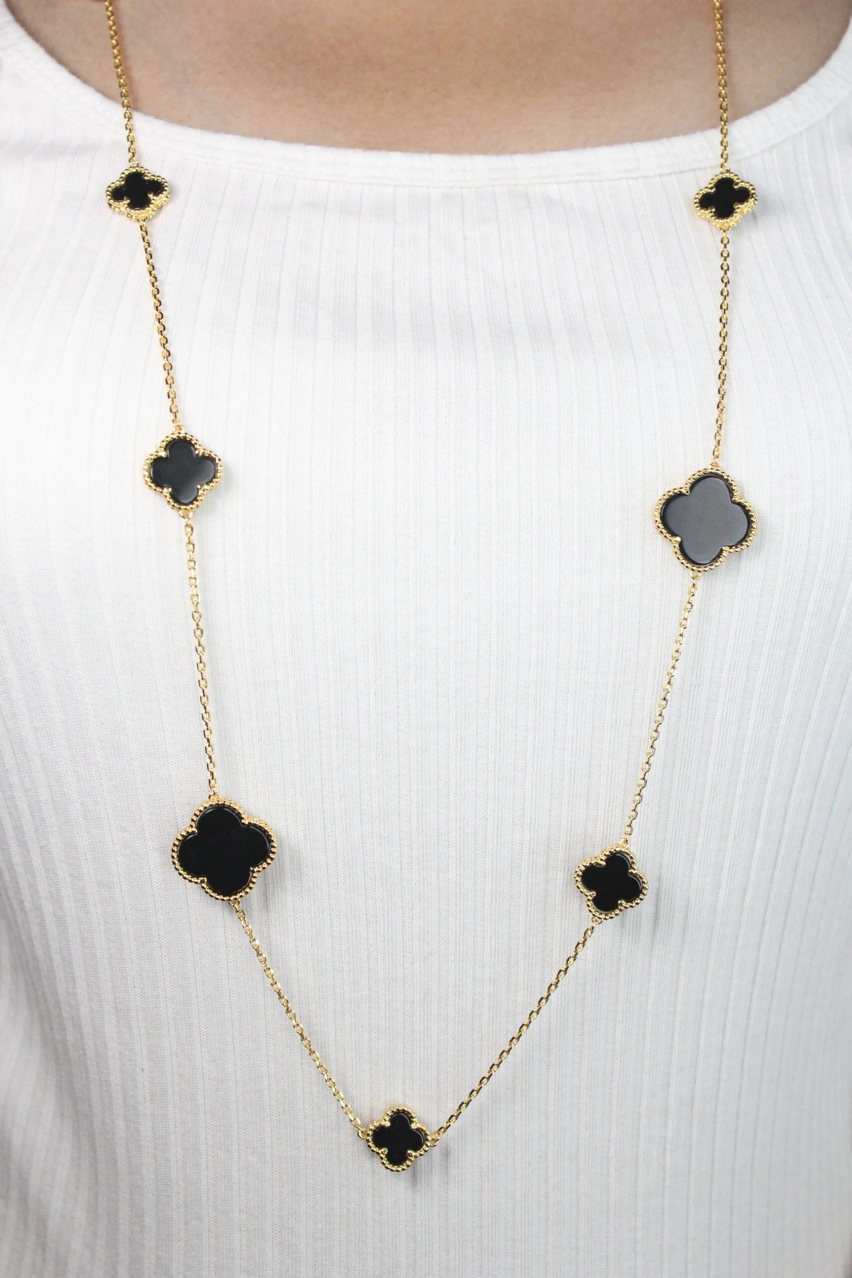 Alphabet VC Black clover long chain necklace 48 inches