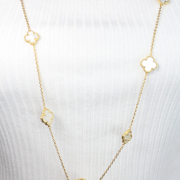 Alphabet VC White clover long chain necklace 48 inches