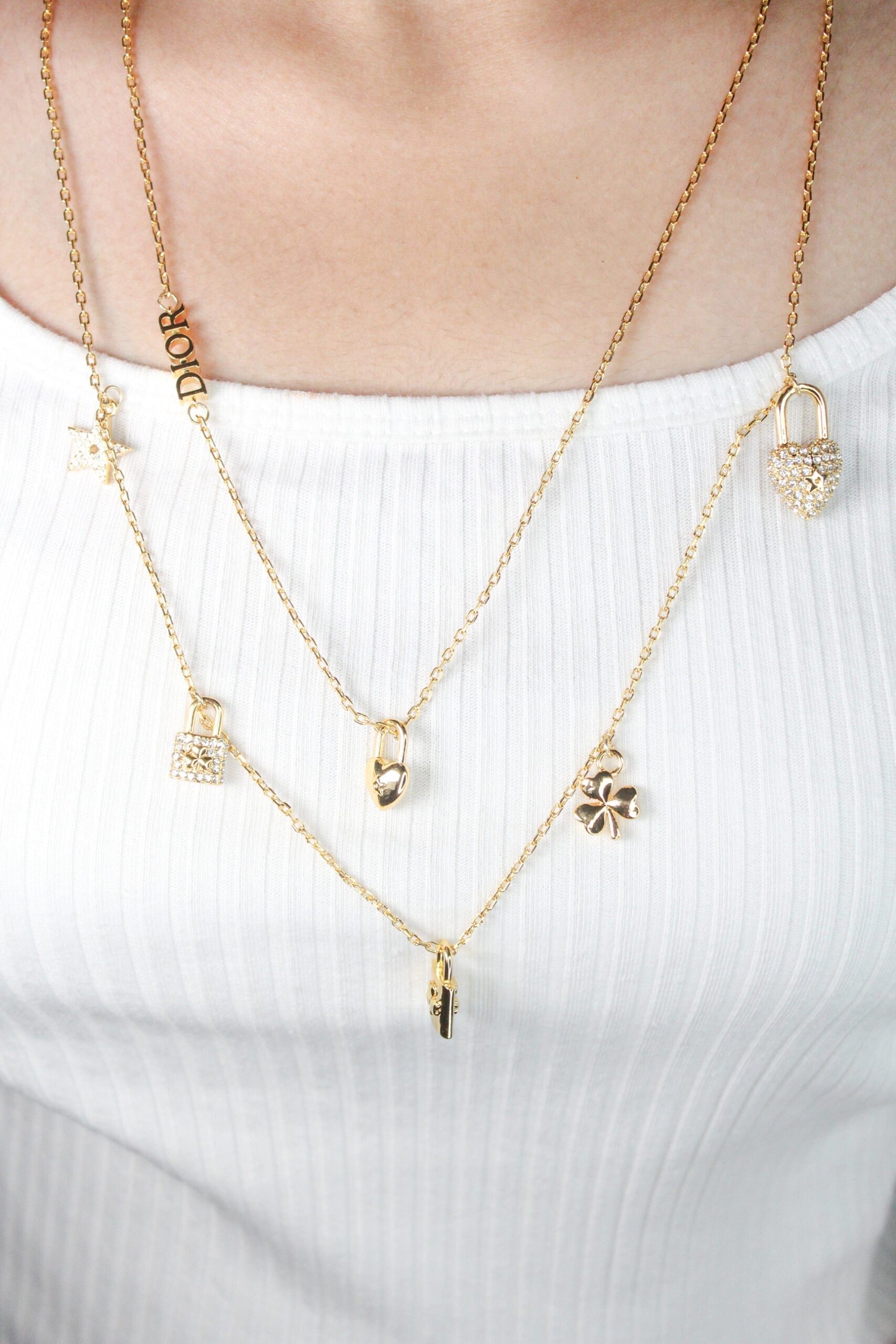 Alphabet D delicate double charmed chain with CZ