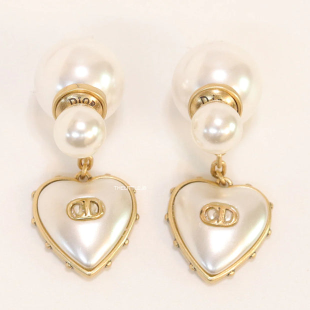 Gold plated pearl bomber earrings with MOP heart drop