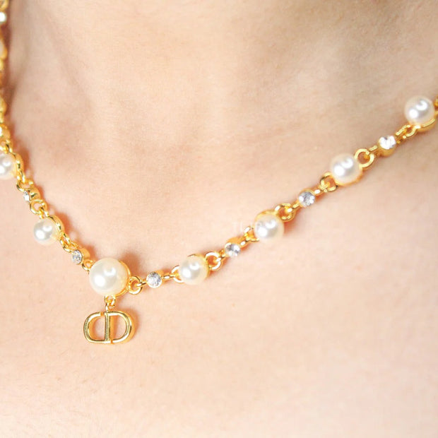 Alphabet CD Pearl Studded Chain in Gold