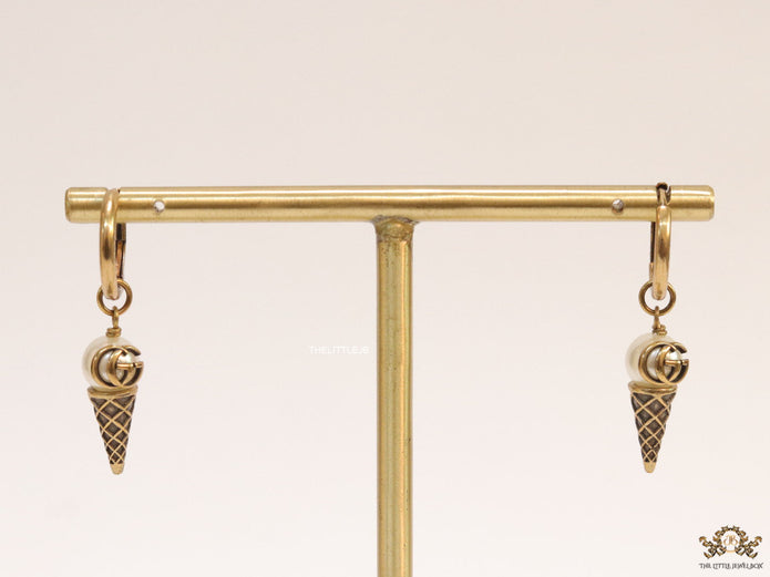 Small gold plated hoops with twin G and softy drops