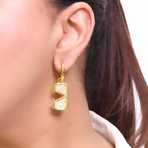 Alphabet V Cz gold dangles